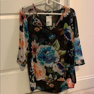 H&M sheer floral top NWT